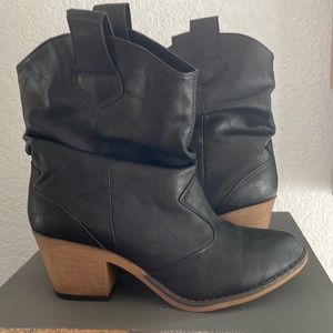 Black Cowboy Ankle Boots, Size 6